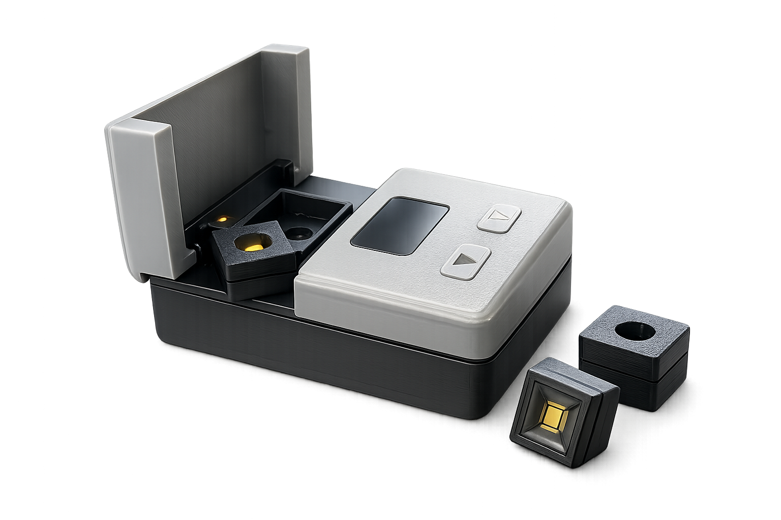 Render 3D del dispositivo CalCow con cartucce
